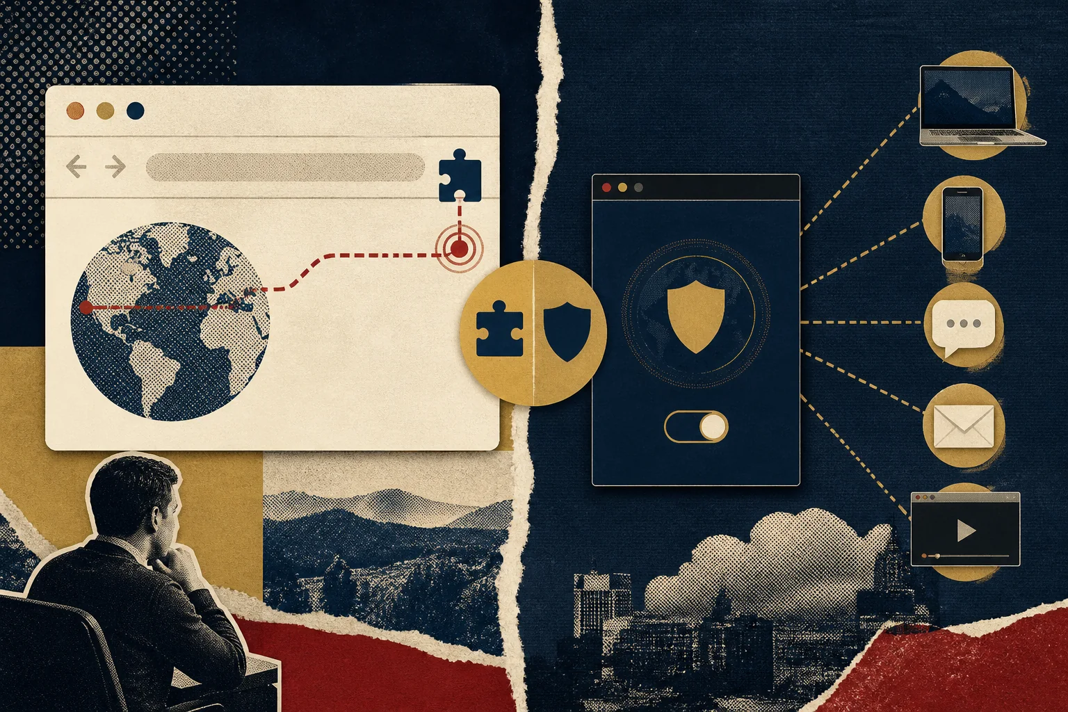 浏览器代理扩展和VPN客户端有什么区别？普通用户别装错工具原创编辑插画