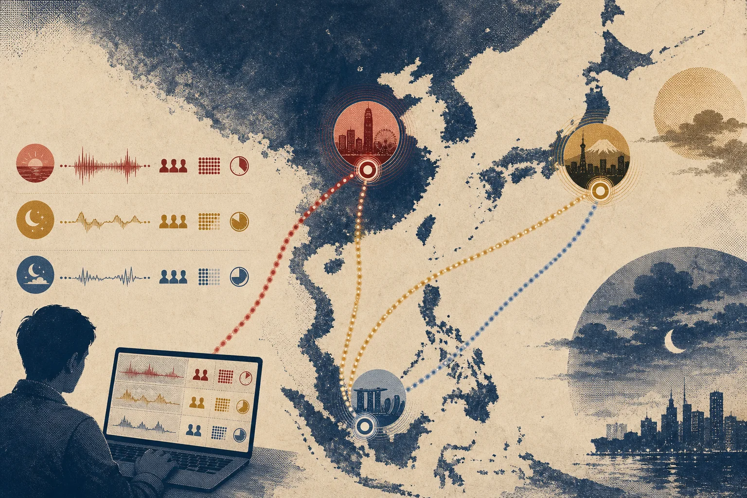 香港、日本和新加坡VPN节点怎么选？距离、任务和时段比较原创编辑插画