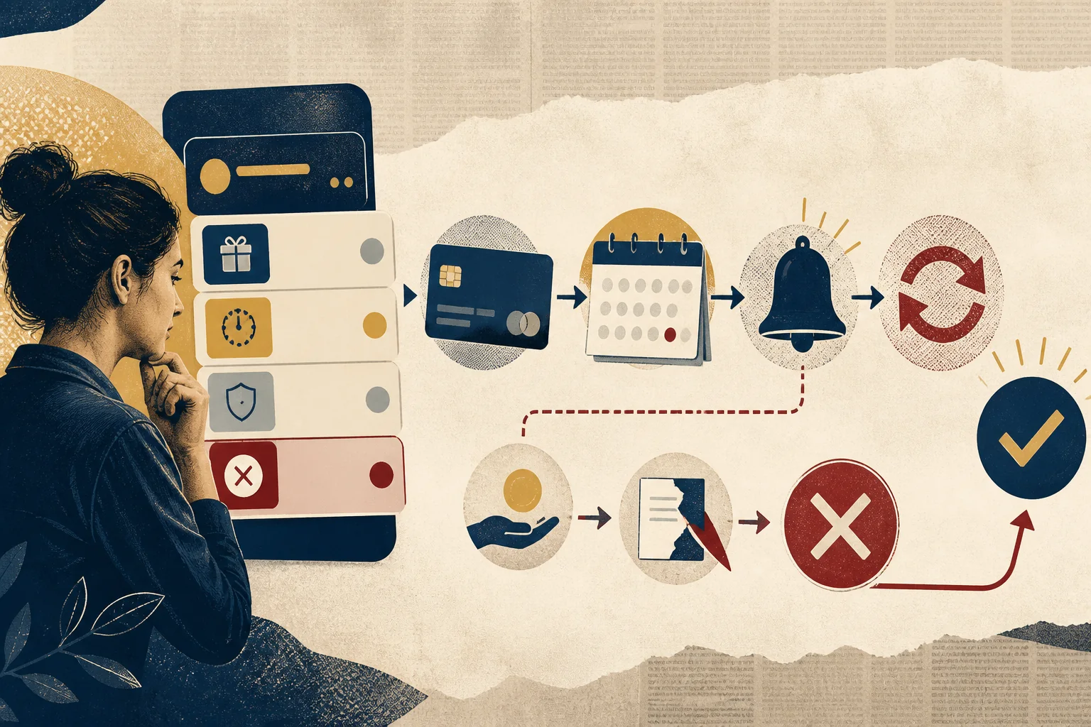 VPN试用需要绑定付款方式吗？免费版、试用期与自动续费区别原创编辑插画